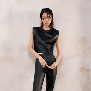 Zara Faux Leather Shoulder Pad Shirt